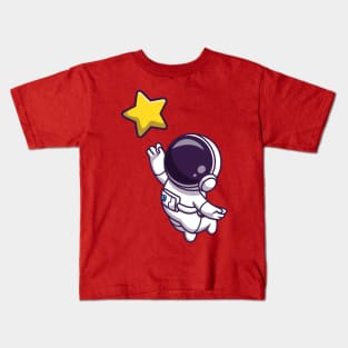 Astronaut Floating And Holding Star Cartoon Kids T-Shirt